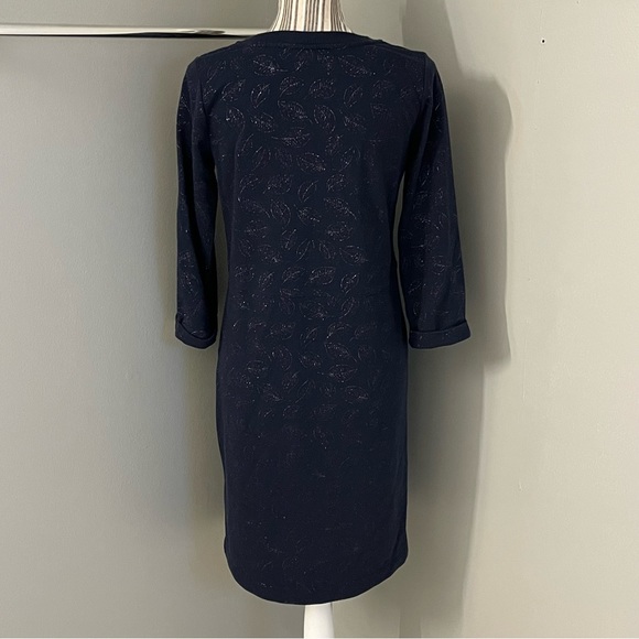 Boden Hannah Navy Silver Metallic Leaf Print Sweatshirt Dress Womens Size 6R - Picture 7 of 13